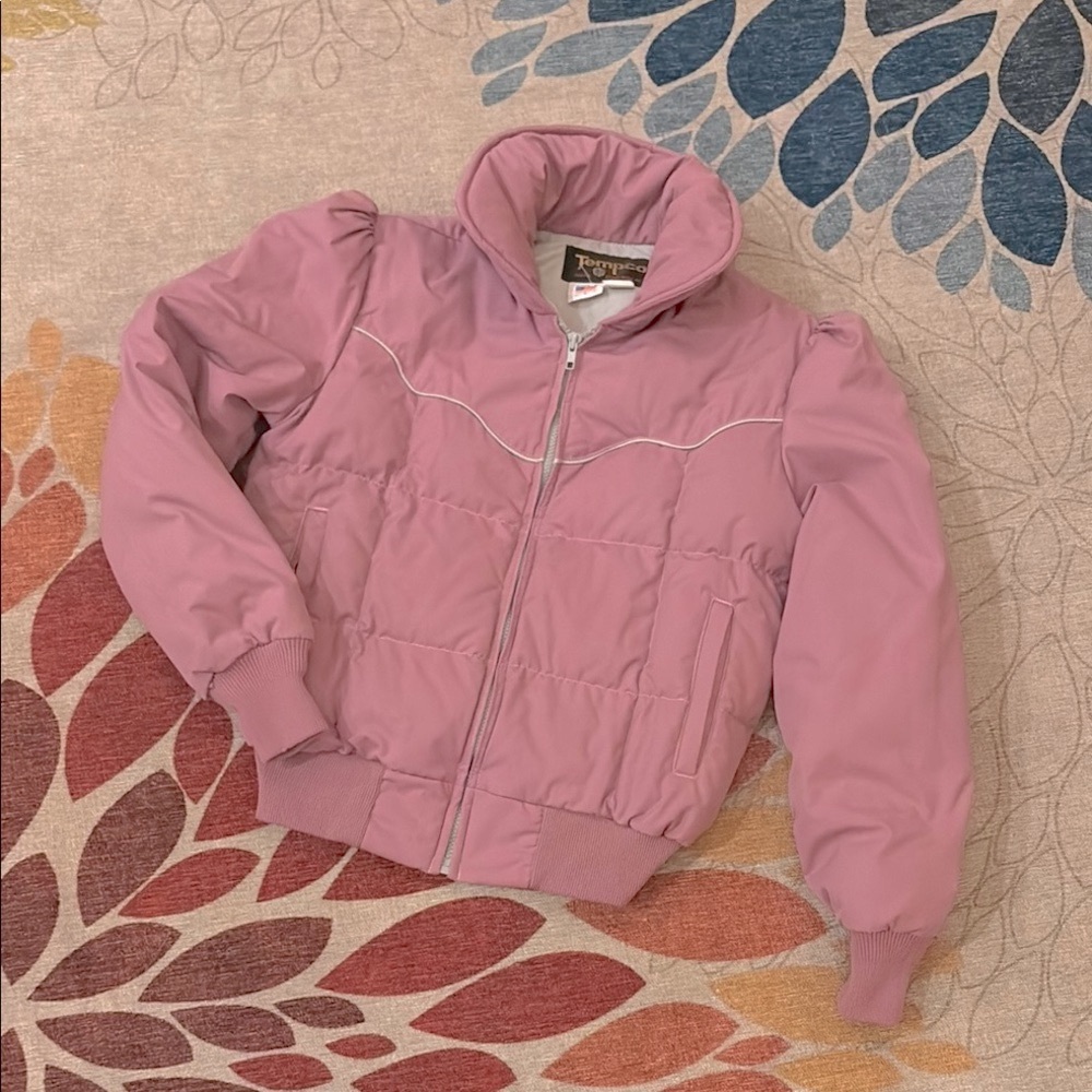 Vintage 80s Prairie Mauve Pink Goose Down Puffer Ski Jacket L modern M